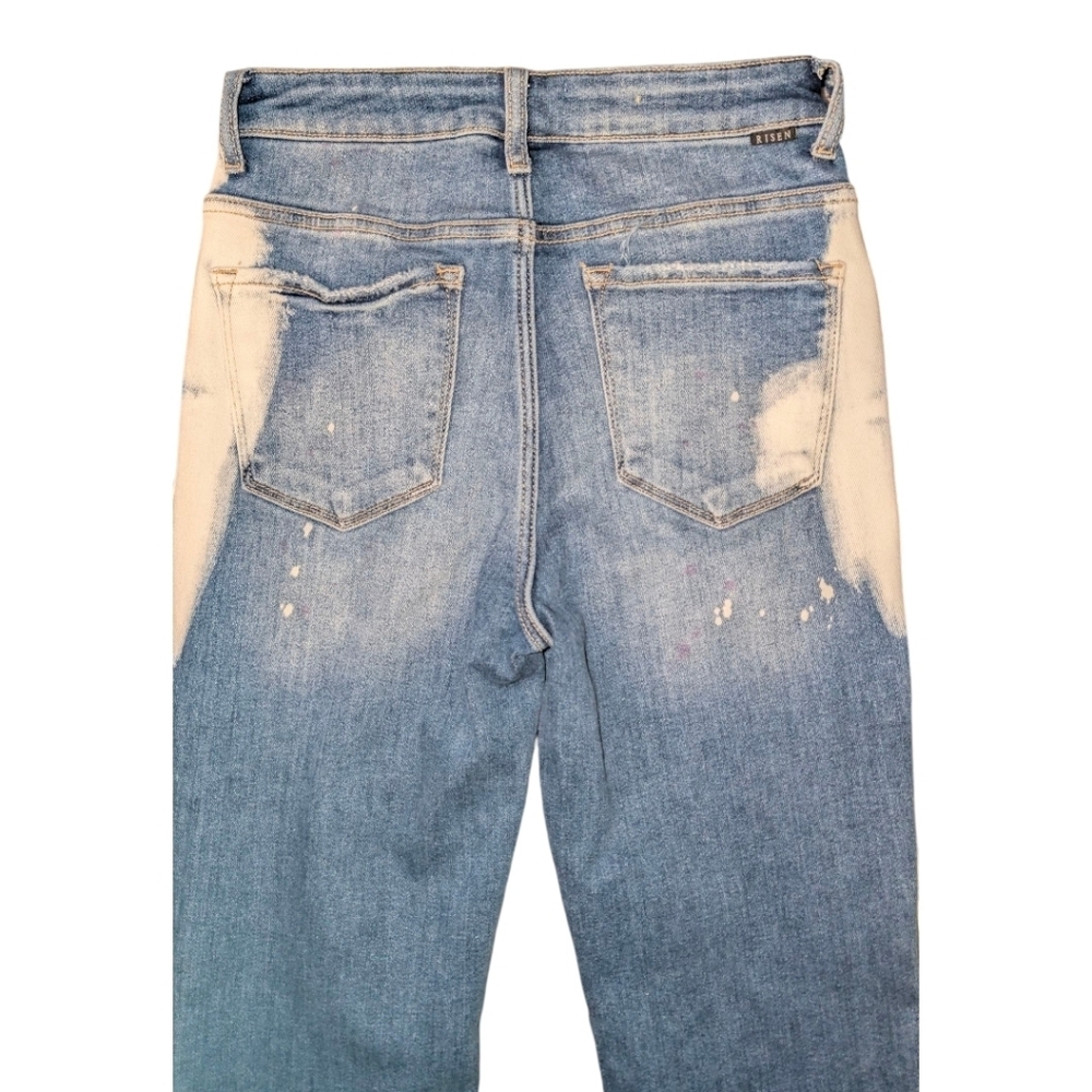 Risen Two Tone Bleach Denim Jeans Size 27 Straight Leg High Rise Contrast Wash - Picture 8 of 12